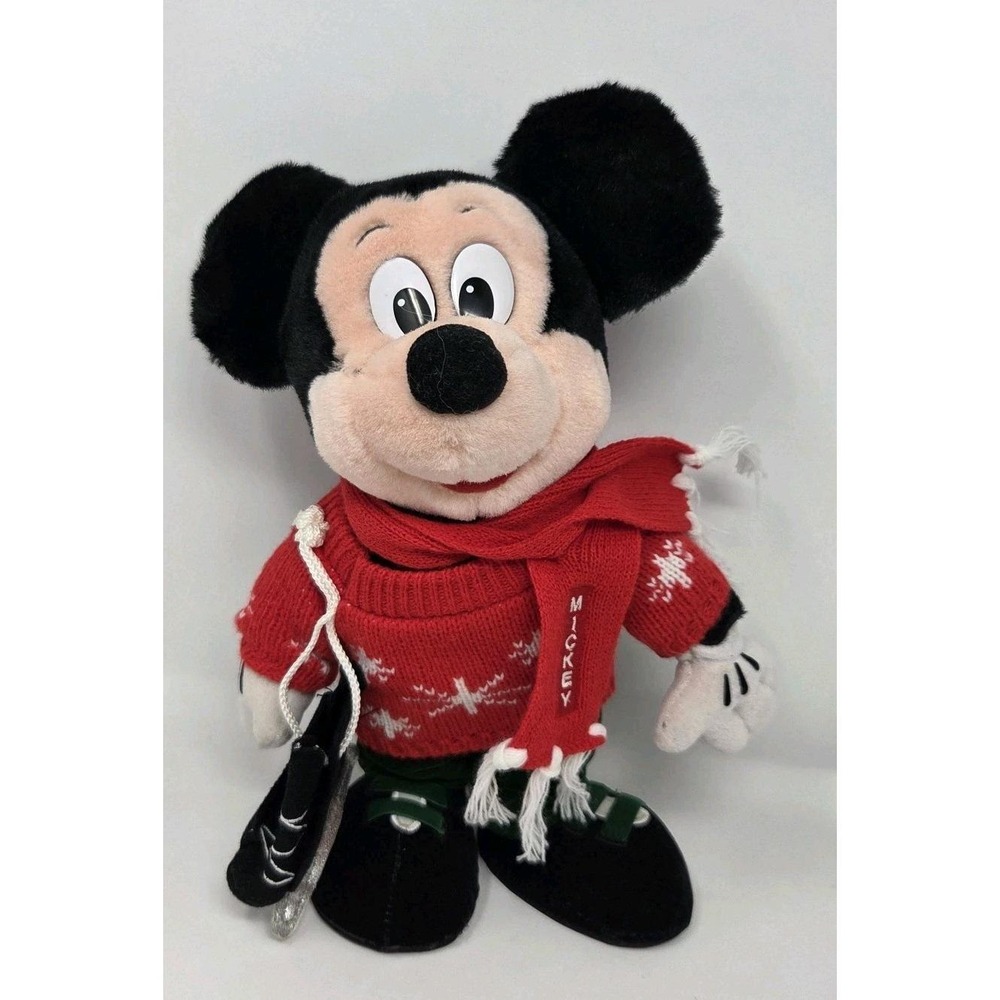 VINTAGE Disney Store Free‎ Standing Mickey Mouse Ice Skater Sweater Winter 12"